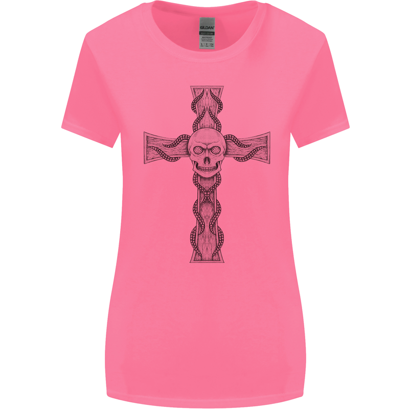 A Gothic Skull and Tentacles on a Cross Womens Wider Cut T-Shirt Azalea