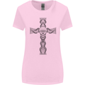 A Gothic Skull and Tentacles on a Cross Womens Wider Cut T-Shirt Light Pink