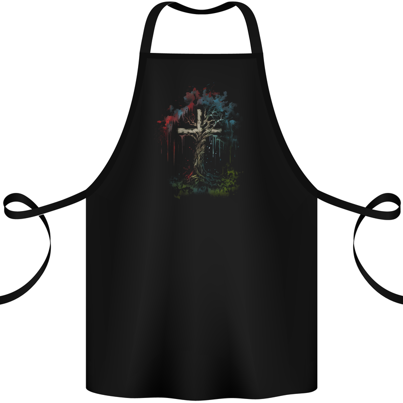 A Gothic Tree as a Christian Cross Cotton Apron 100% Organic Black