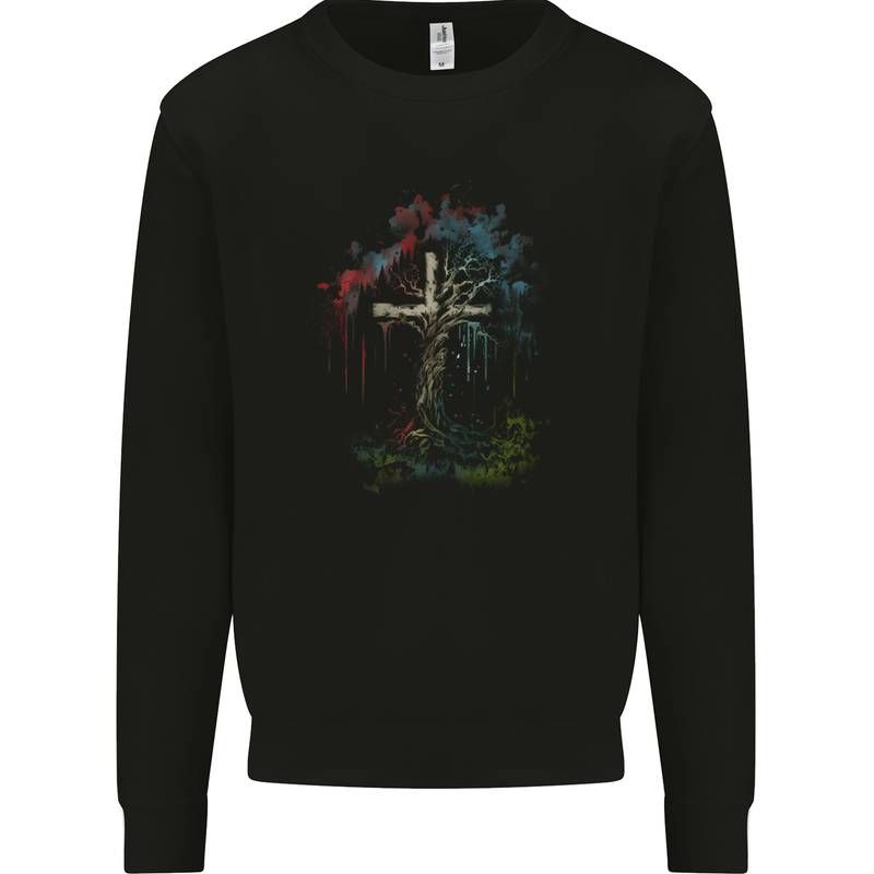 A Gothic Tree as a Christian Cross Kids Sweatshirt Jumper Black