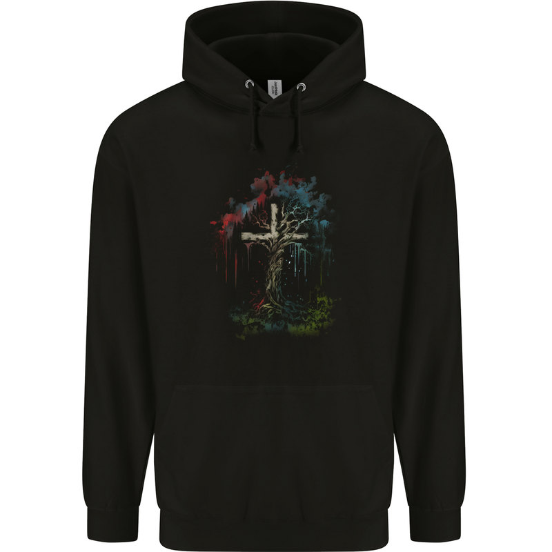 A Gothic Tree as a Christian Cross Mens 80% Cotton Hoodie Black