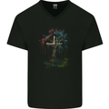 A Gothic Tree as a Christian Cross Mens V-Neck Cotton T-Shirt Black