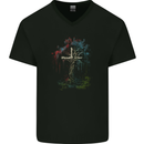 A Gothic Tree as a Christian Cross Mens V-Neck Cotton T-Shirt Black
