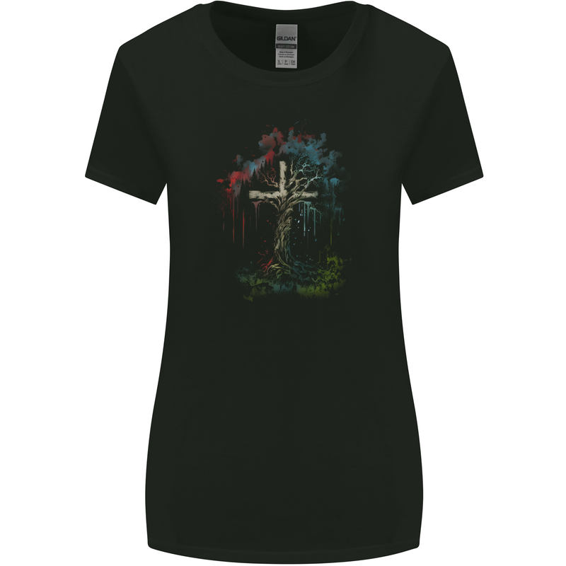 A Gothic Tree as a Christian Cross Womens Wider Cut T-Shirt Black