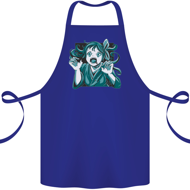 A Gothic Zombie Teddy Bear Halloween Cotton Apron 100% Organic Royal Blue