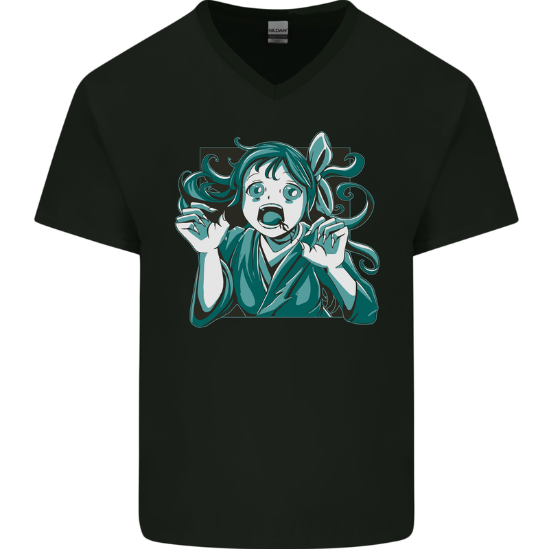 A Gothic Zombie Teddy Bear Halloween Mens V-Neck Cotton T-Shirt Black