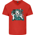 A Gothic Zombie Teddy Bear Halloween Mens V-Neck Cotton T-Shirt Red
