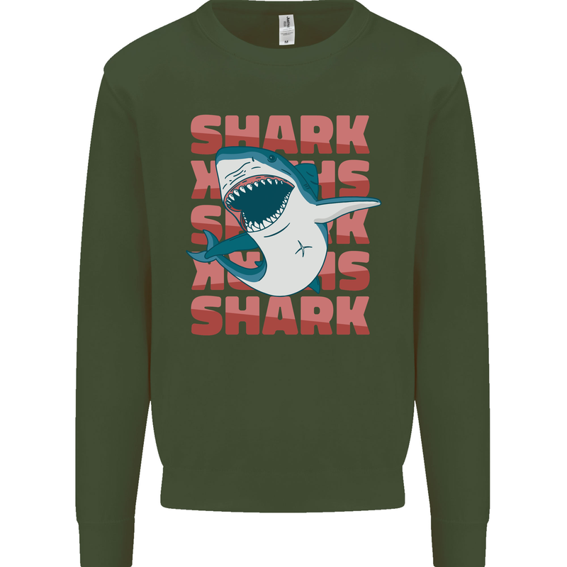 A Great White Shark Kids Sweatshirt Jumper Forest Green