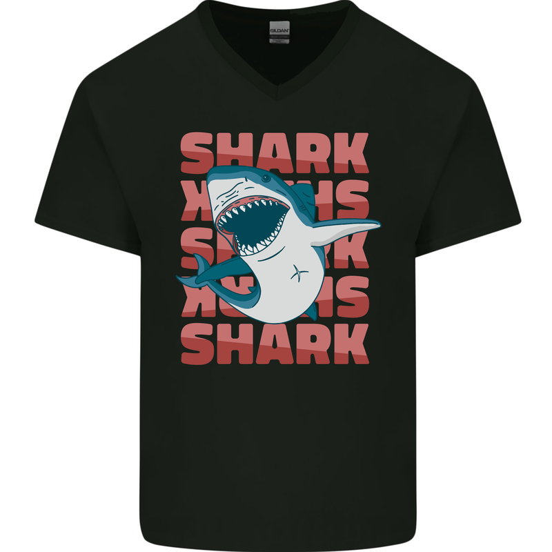 A Great White Shark Mens V-Neck Cotton T-Shirt Black