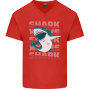 A Great White Shark Mens V-Neck Cotton T-Shirt Red