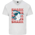 A Great White Shark Mens V-Neck Cotton T-Shirt White