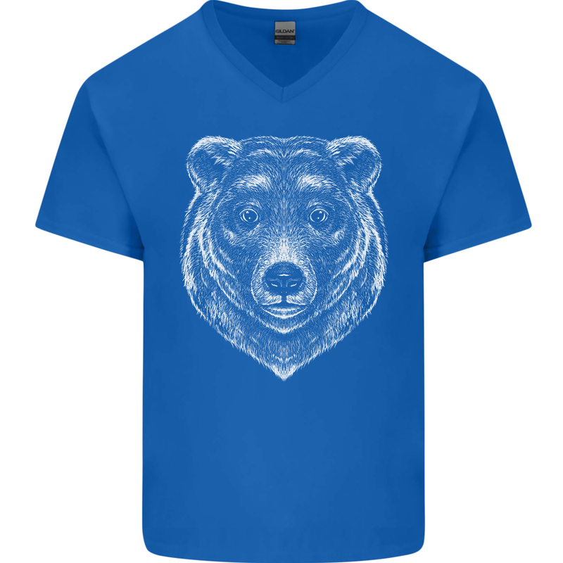 A Grizzly Bear Mens V-Neck Cotton T-Shirt Royal Blue