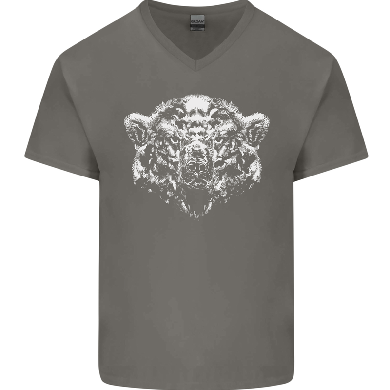 A Grizzly Polar Bear Mens V-Neck Cotton T-Shirt Charcoal