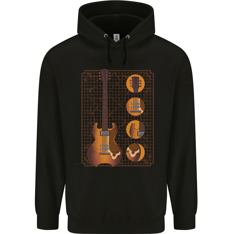 A Guitar Blueprint Music Rock n Roll Guitarist Childrens Kids Hoodie Black
