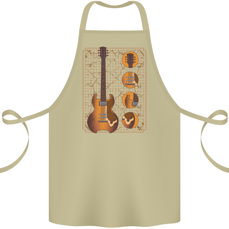 A Guitar Blueprint Music Rock n Roll Guitarist Cotton Apron 100% Organic Khaki