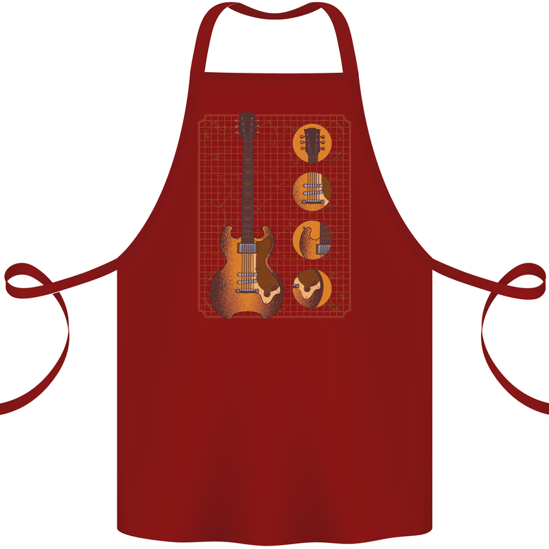 A Guitar Blueprint Music Rock n Roll Guitarist Cotton Apron 100% Organic Maroon