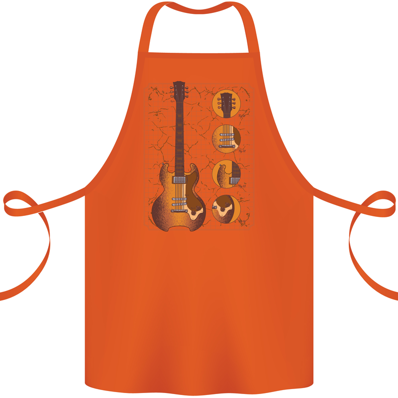 A Guitar Blueprint Music Rock n Roll Guitarist Cotton Apron 100% Organic Orange