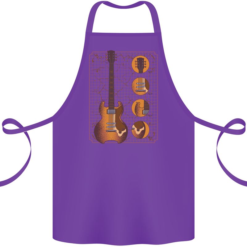 A Guitar Blueprint Music Rock n Roll Guitarist Cotton Apron 100% Organic Purple