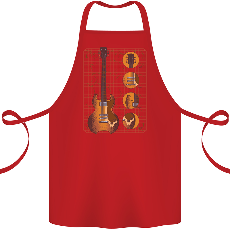 A Guitar Blueprint Music Rock n Roll Guitarist Cotton Apron 100% Organic Red