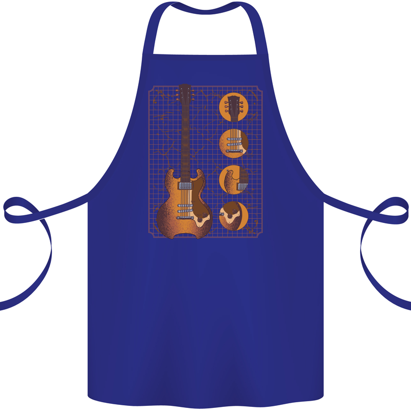 A Guitar Blueprint Music Rock n Roll Guitarist Cotton Apron 100% Organic Royal Blue