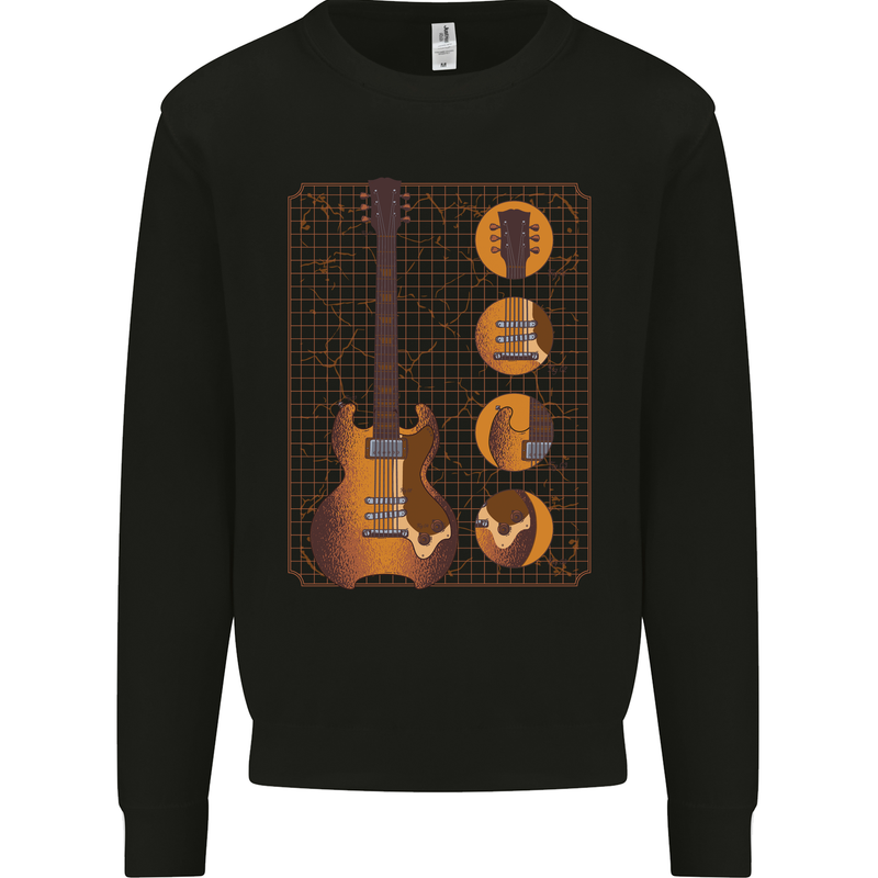 A Guitar Blueprint Music Rock n Roll Guitarist Kids Sweatshirt Jumper Black