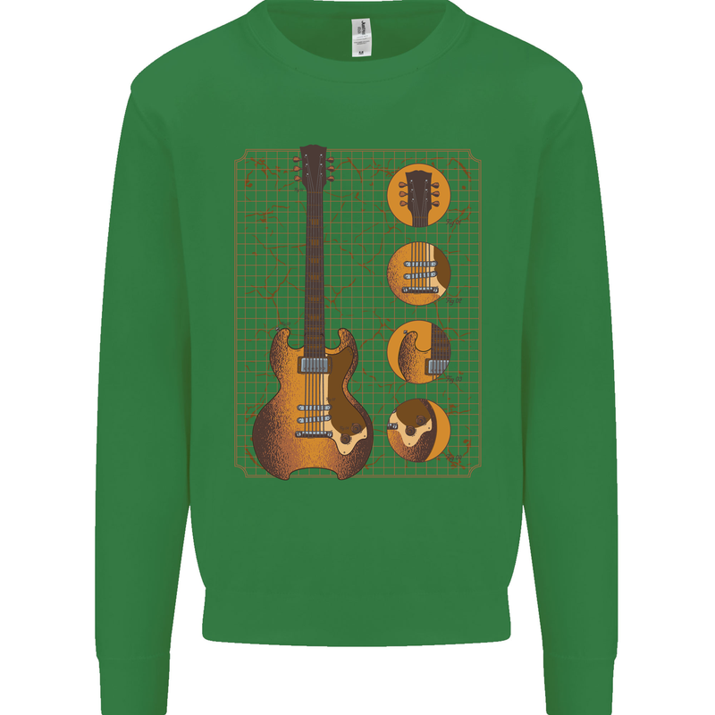 A Guitar Blueprint Music Rock n Roll Guitarist Kids Sweatshirt Jumper Irish Green