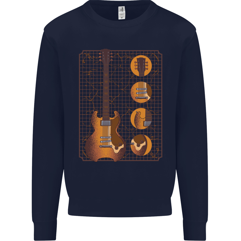 A Guitar Blueprint Music Rock n Roll Guitarist Kids Sweatshirt Jumper Navy Blue