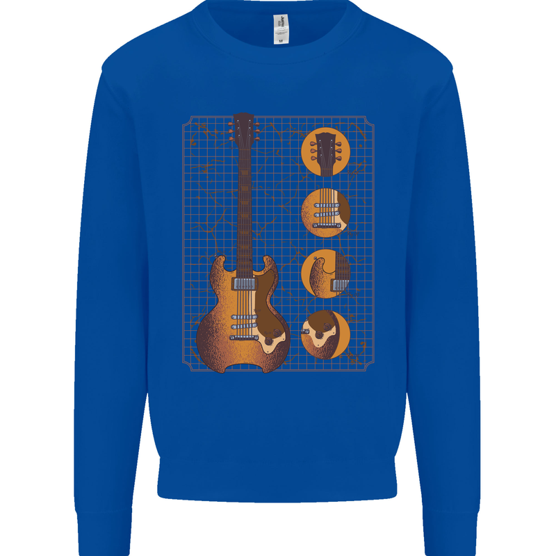 A Guitar Blueprint Music Rock n Roll Guitarist Kids Sweatshirt Jumper Royal Blue