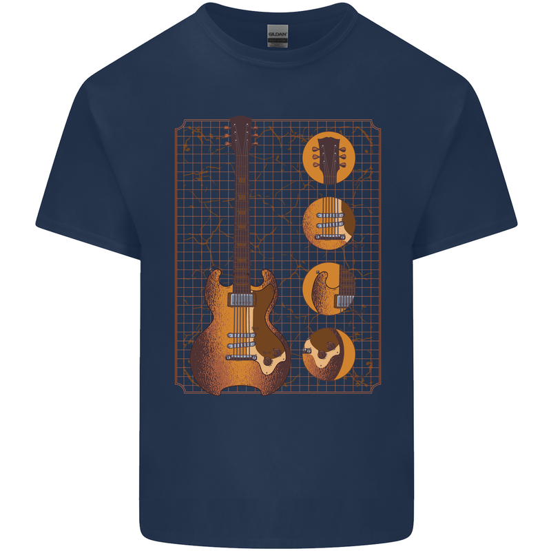A Guitar Blueprint Music Rock n Roll Guitarist Kids T-Shirt Childrens Navy Blue