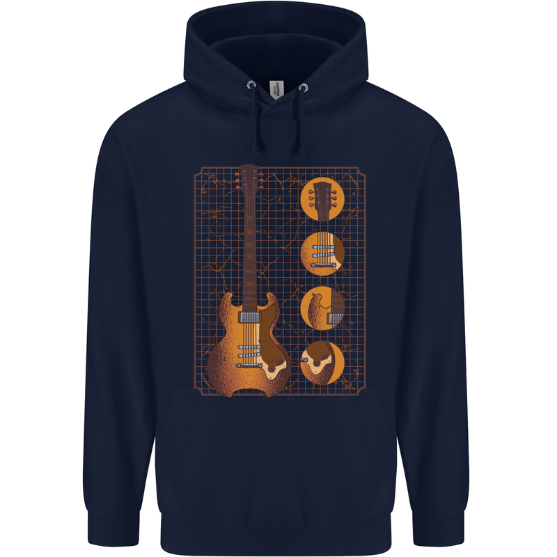 A Guitar Blueprint Music Rock n Roll Guitarist Mens 80% Cotton Hoodie Navy Blue