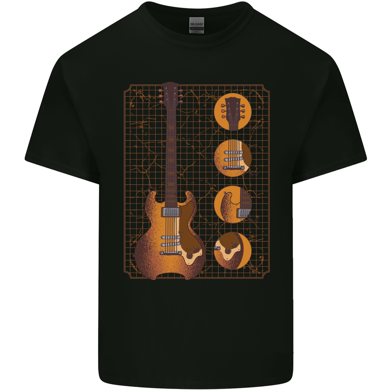 A Guitar Blueprint Music Rock n Roll Guitarist Mens Cotton T-Shirt Tee Top Black