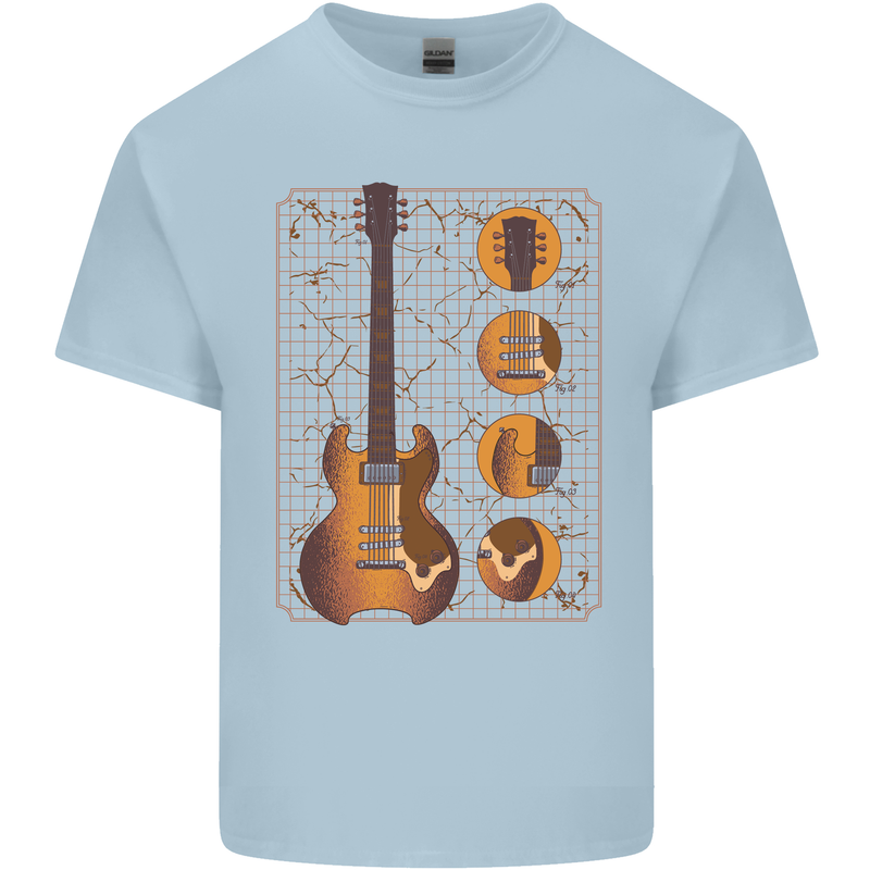 A Guitar Blueprint Music Rock n Roll Guitarist Mens Cotton T-Shirt Tee Top Light Blue