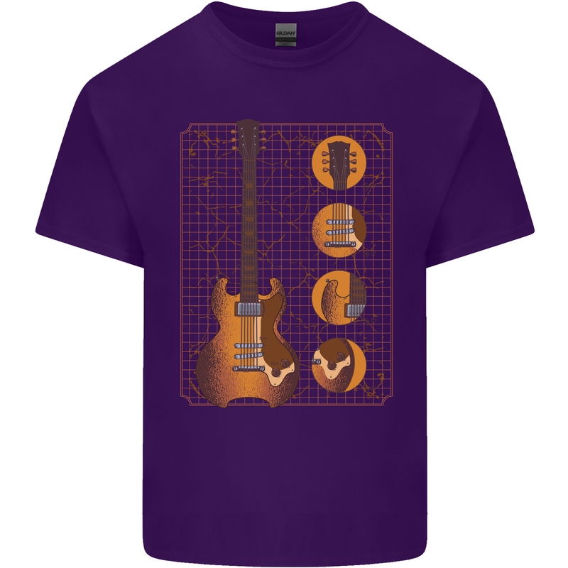 A Guitar Blueprint Music Rock n Roll Guitarist Mens Cotton T-Shirt Tee Top Purple