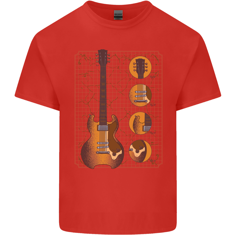 A Guitar Blueprint Music Rock n Roll Guitarist Mens Cotton T-Shirt Tee Top Red