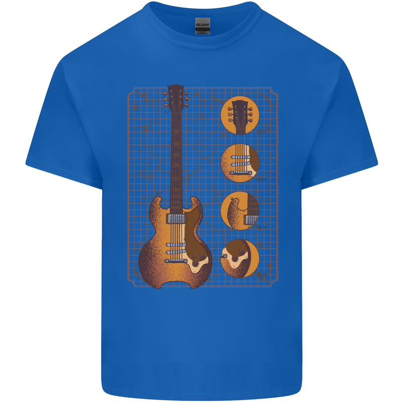 A Guitar Blueprint Music Rock n Roll Guitarist Mens Cotton T-Shirt Tee Top Royal Blue