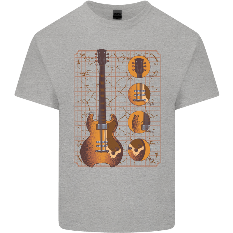 A Guitar Blueprint Music Rock n Roll Guitarist Mens Cotton T-Shirt Tee Top Sports Grey