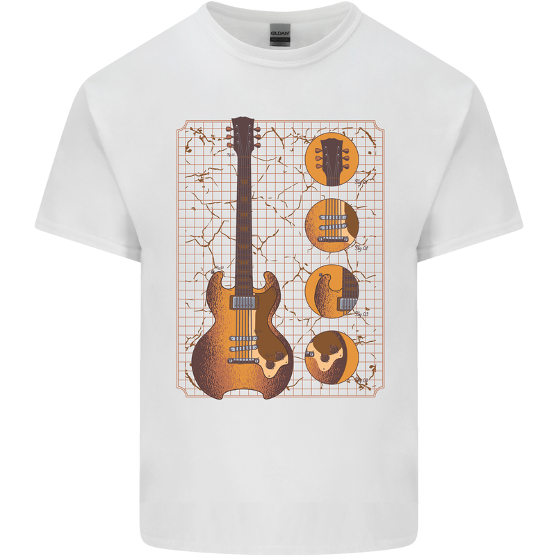 A Guitar Blueprint Music Rock n Roll Guitarist Mens Cotton T-Shirt Tee Top White