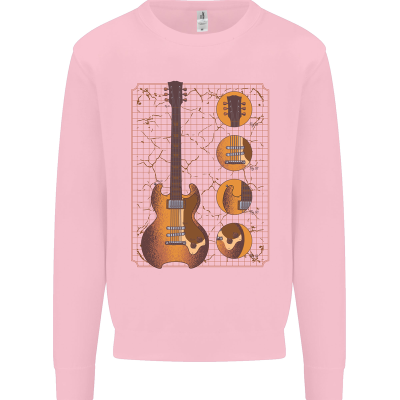 A Guitar Blueprint Music Rock n Roll Guitarist Mens Sweatshirt Jumper Light Pink