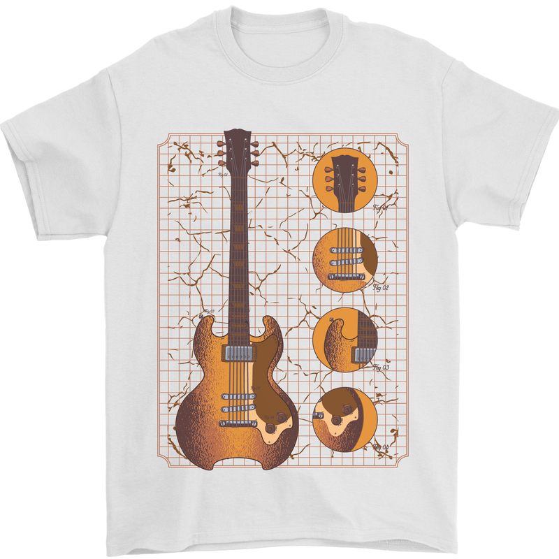 A Guitar Blueprint Music Rock n Roll Guitarist Mens T-Shirt 100% Cotton White