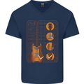 A Guitar Blueprint Music Rock n Roll Guitarist Mens V-Neck Cotton T-Shirt Navy Blue
