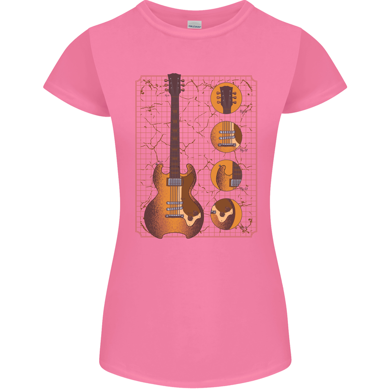 A Guitar Blueprint Music Rock n Roll Guitarist Womens Petite Cut T-Shirt Azalea