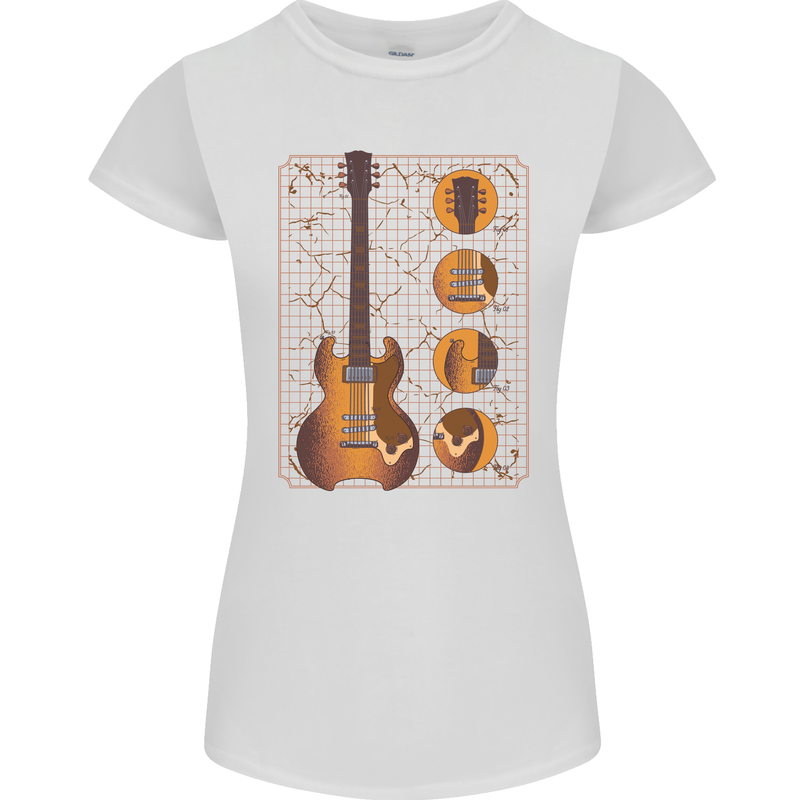 A Guitar Blueprint Music Rock n Roll Guitarist Womens Petite Cut T-Shirt White