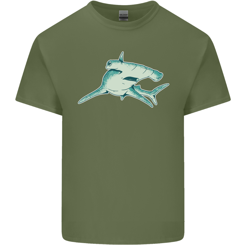 A Hammerhead Shark Mens Cotton T-Shirt Tee Top Military Green