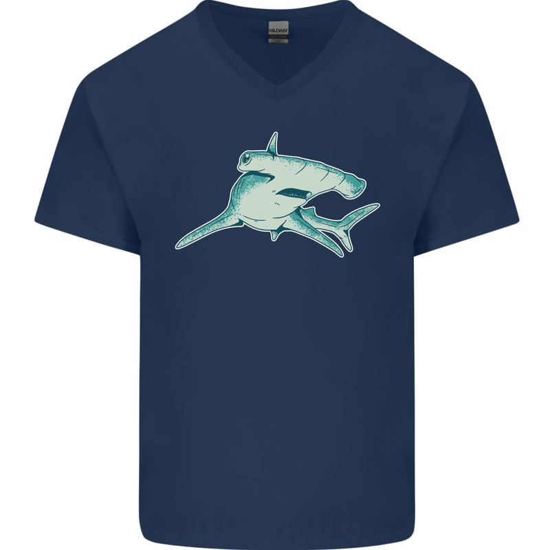 A Hammerhead Shark Mens V-Neck Cotton T-Shirt Navy Blue