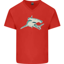 A Hammerhead Shark Mens V-Neck Cotton T-Shirt Red