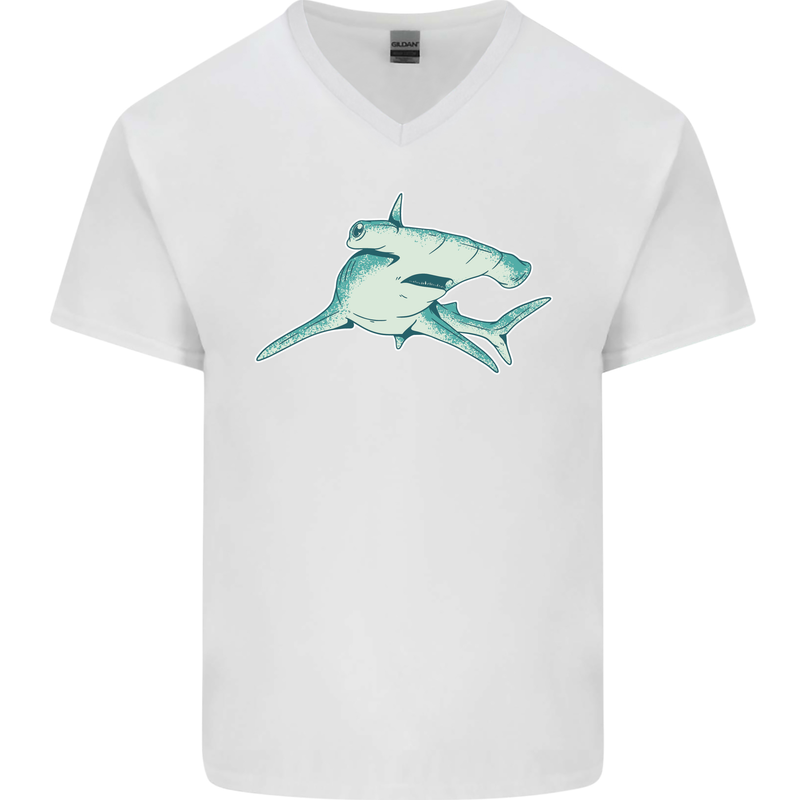 A Hammerhead Shark Mens V-Neck Cotton T-Shirt White