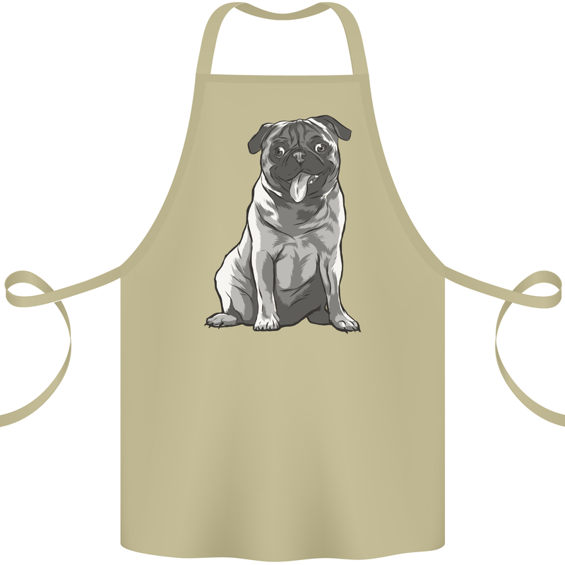 A Happy Pug Funny Dog Funny Cotton Apron 100% Organic Khaki