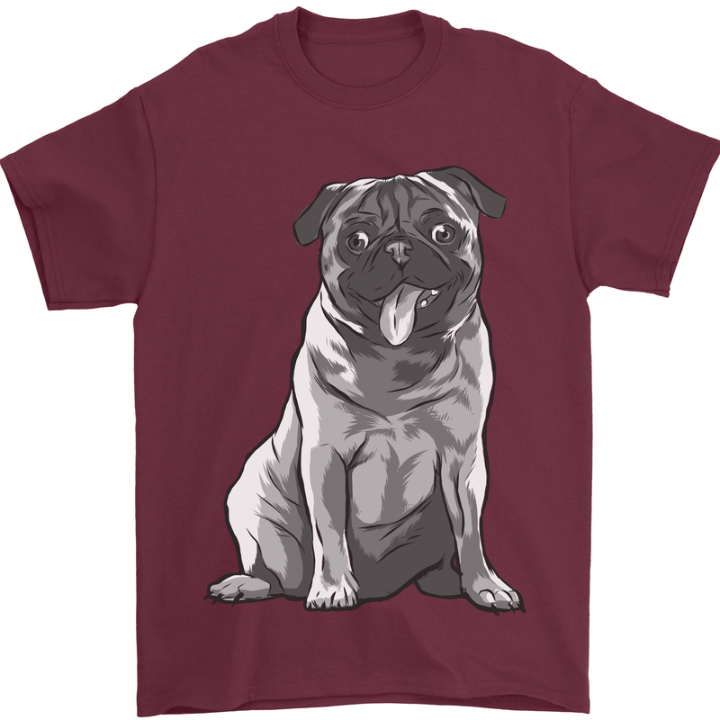 A Happy Pug Funny Dog Funny Mens T-Shirt Cotton Gildan Maroon