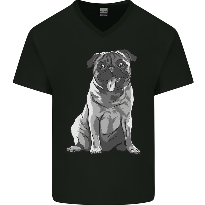 A Happy Pug Funny Dog Funny Mens V-Neck Cotton T-Shirt Black