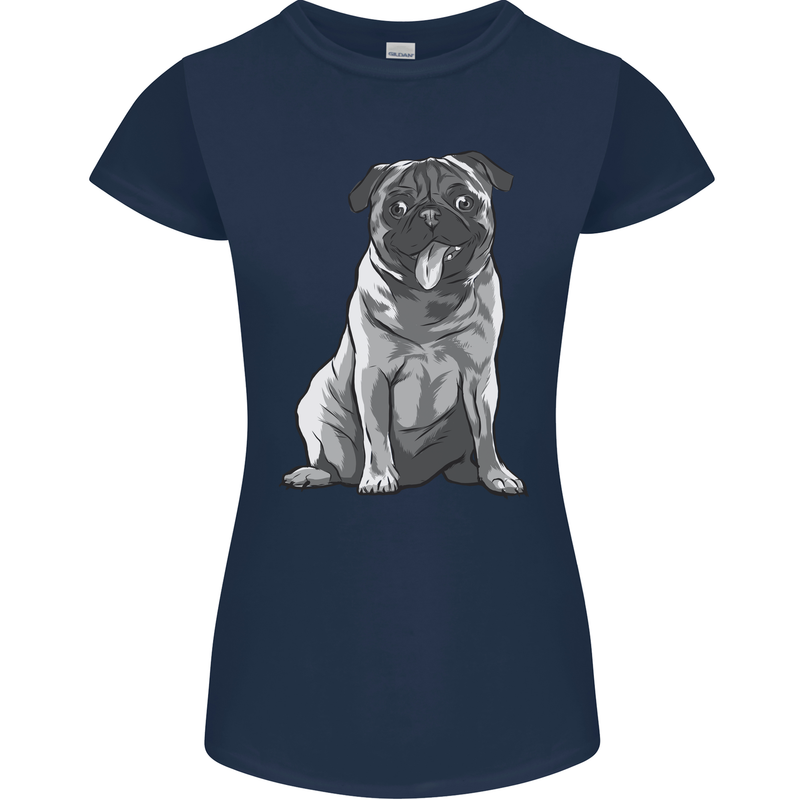 A Happy Pug Funny Dog Funny Womens Petite Cut T-Shirt Navy Blue